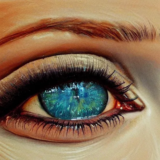 Image similar to painting of a girls eyes with tears in them, highly detailed, realistic