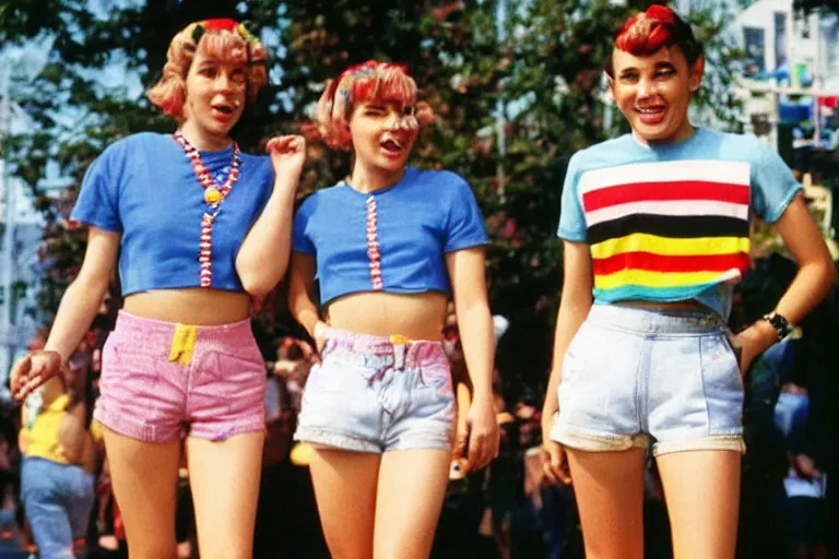 Image similar to bert and ernie in the gay parade wearing short shorts and croptops