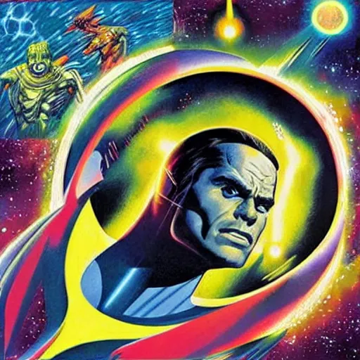 Image similar to album cover of a deep space star field. jack kirby, alex ross.