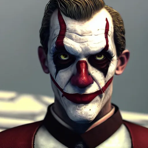 Image similar to cinematic shot of gordon freeman with joker face paint, 8 k, very detailed, half - life 2, very intricate,