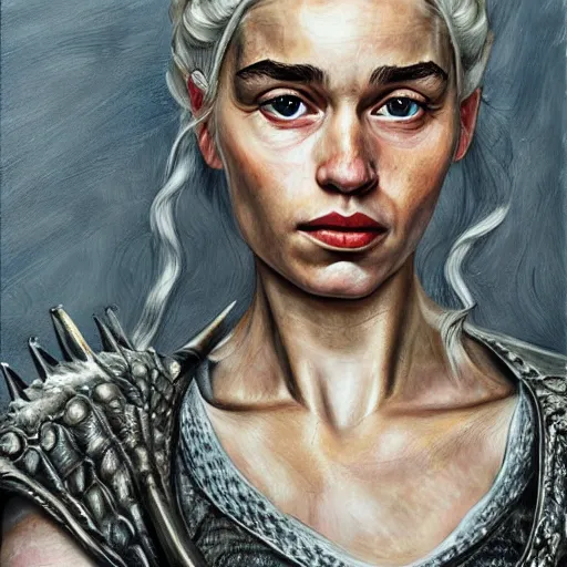 Image similar to high quality high detail painting by lucian freud, hd, daenerys targaryen