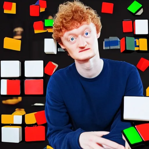 Image similar to photograph of James Acaster jugging rubiks cubes