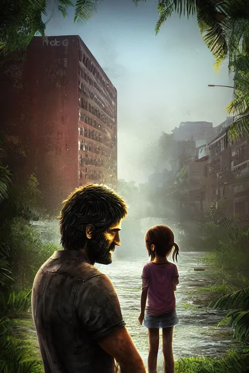 Image similar to colombo, sri lanka, in the style of last of us, man with a young girl, digital art