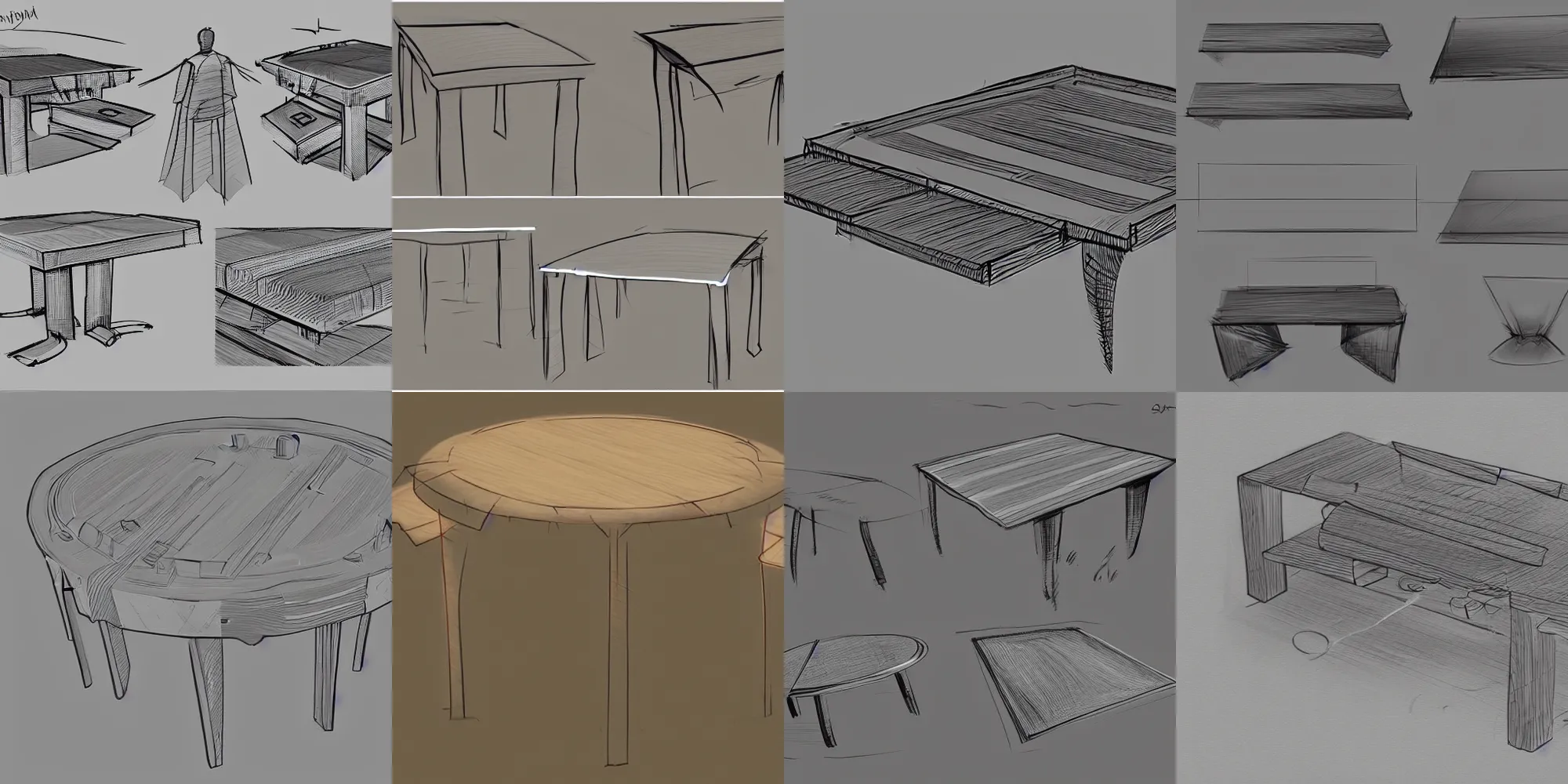 Prompt: table warping and diffusing around itself, very detailed concept art