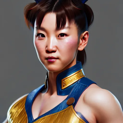 Image similar to portrait of chun li, au naturel, hyper detailed, digital art, trending in artstation, cinematic lighting, studio quality, smooth render, unreal engine 5 rendered, octane rendered, art style by klimt and nixeu and ian sprigger and wlop and krenz cushart.