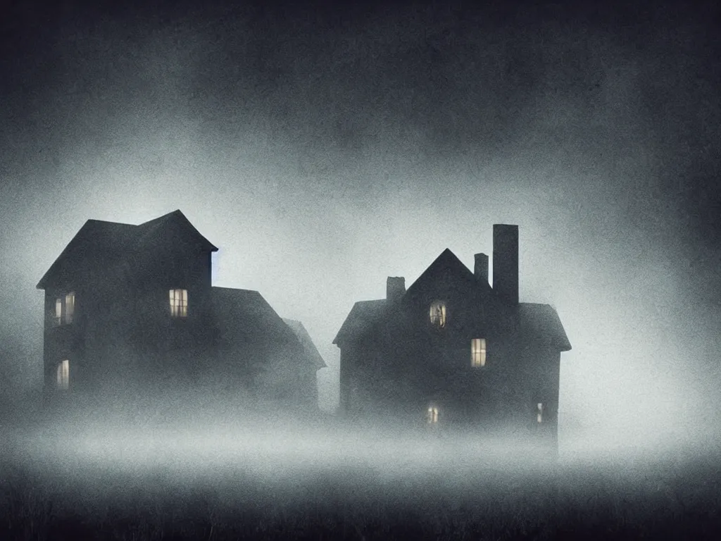 Image similar to a creepy house in the middle of a foggy night, poster art by john carpenter, shutterstock contest winner, gothic art, movie poster, horror film, gothic