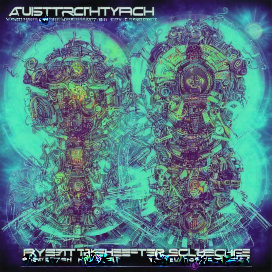 Image similar to a hightech psytrance album cover design withot texts by rusty psyfly for blackout records