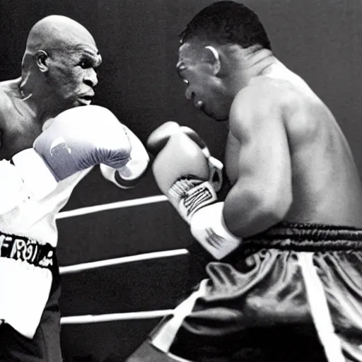 Image similar to photo of mother teresa boxing match with mike tyson