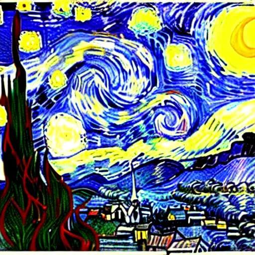 Image similar to starry night by van gogh in a bottle, by van gogh