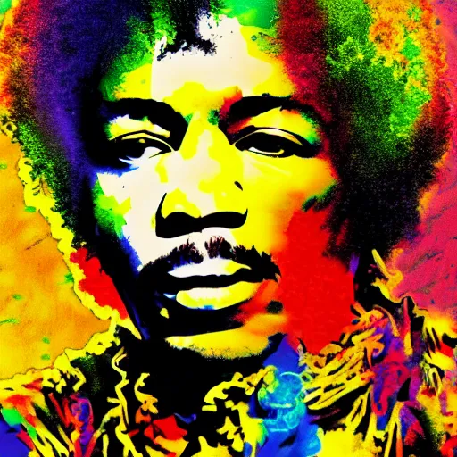 Image similar to jimi hendrix, artistic, abstract, colorful, 8 k, high detail,