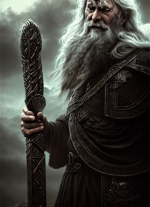 Prompt: odin, the allfather, illustration, high quality, details, intricate, atmosphere, highly detailed, matte painting, cinematic, deviantart, realistic, photorealistic, concept art