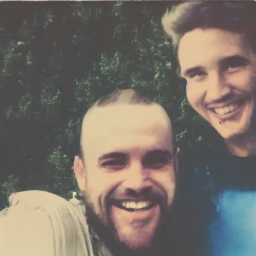 Image similar to polaroid of Homelander and Billy Butcher on holday having a great time together