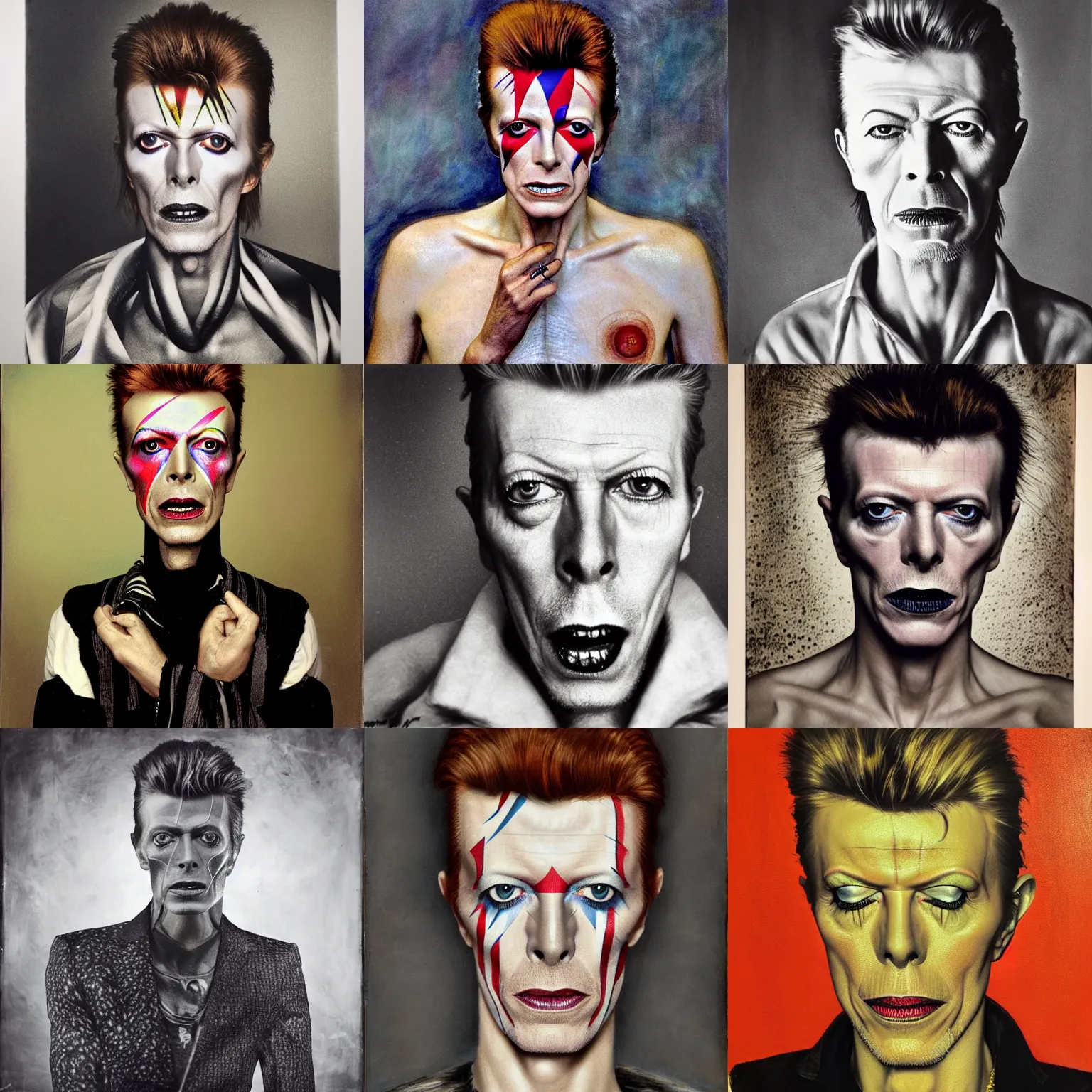 Prompt: realistic portrait of david bowie in the style of joel - peter witkin