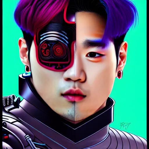 Prompt: portrait painting of a cyborg jackson wang from got 7, sharp focus, award - winning, trending on artstation, masterpiece, highly detailed, intricate. art by josan gonzales and moebius and deathburger