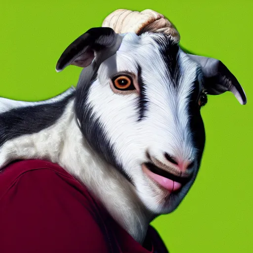 Image similar to andy milonakis as a goat, goat body, human head, 4 k, photorealistc, high details