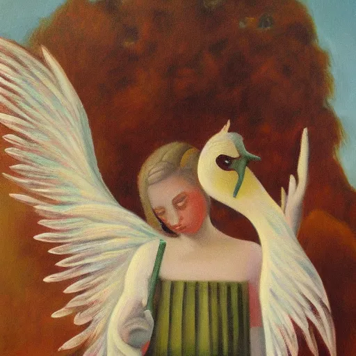 Prompt: angel of ducks, by jean deville, oil on canvas