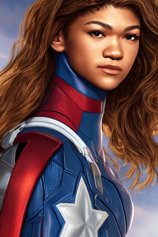 Image similar to A Zendaya as Captain America by Jason Chan and John J. Park Ultra detailed, hyper realistic, 4k