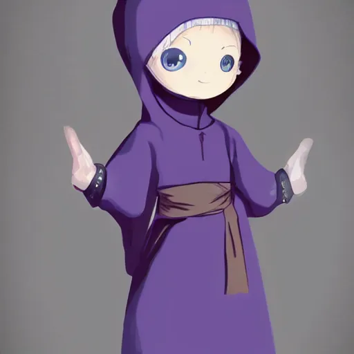 Prompt: little boy wearing nun outfit, blonde hair, blue eyes. purple and black color palate, detailed soft painting, made in abyss art style, anatomically correct