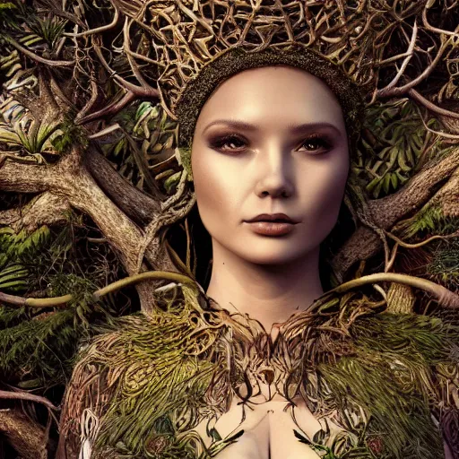 Image similar to the forest queen, 4 k, intricate detailed, jaw dropping, gorgeous, surreal, octane render