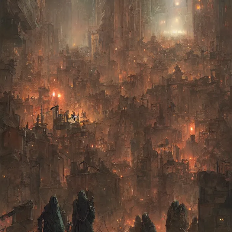 Image similar to the souls of dead soldiers waiting in a lone quiet dark city for the day of judgment, by marc simonetti