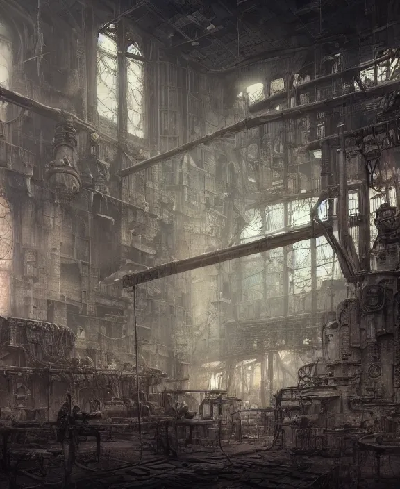 Image similar to the interior of a grim steampunk military headquarters, by HR Giger and Beksiński and Stephan Martiniere , 4k resolution, detailed, trending on artstation