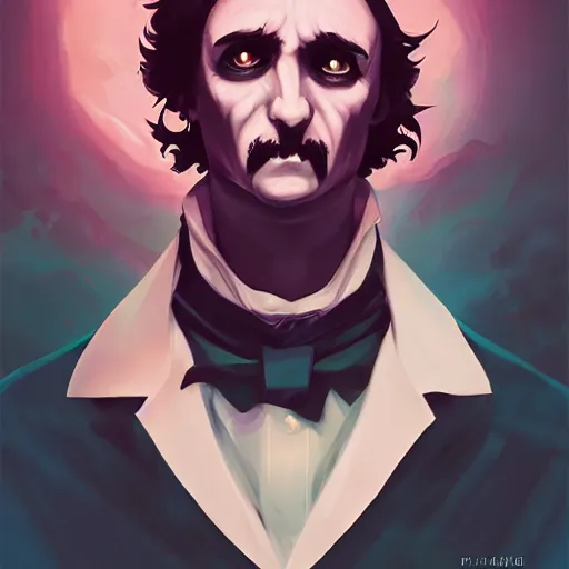 Image similar to Edgar Allan Poe as The Raven, a haunting being that is part man and part bird, ambient lighting, 4k, anime key visual, lois van baarle, ilya kuvshinov, rossdraws, artstation