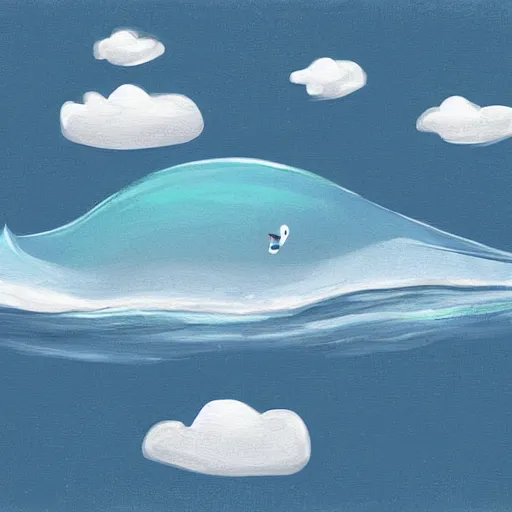 Image similar to blue whale swim in the cloud, digital painting