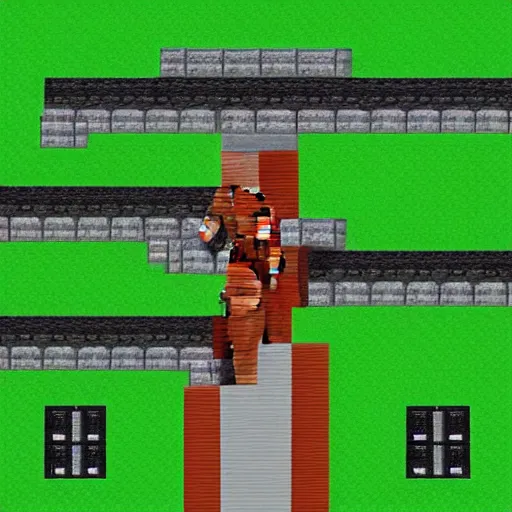 Image similar to “ woman angry at a train. overhead view. minecraft style art. ”