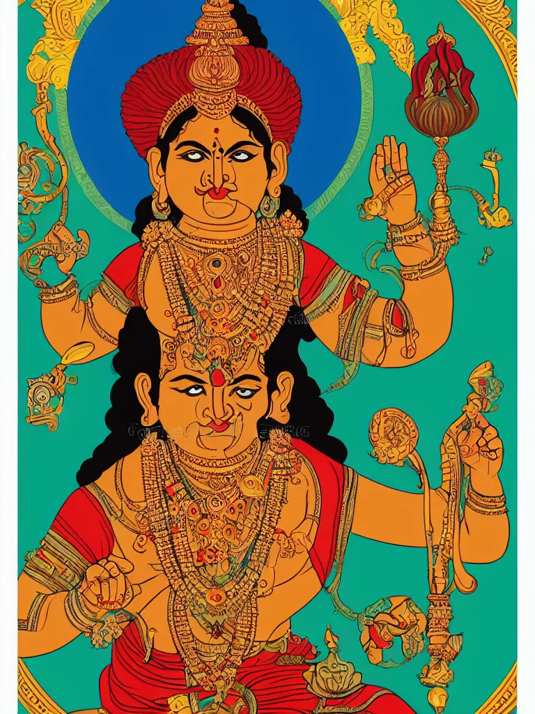 Prompt: portrait of a hindu god art by ori toor, sticker, colorful, illustration, highly detailed, simple, smooth and clean vector curves, no jagged lines, vector art, smooth