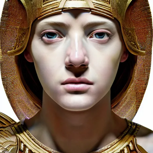 Image similar to hyperrealistic mixed media painting of beautiful goddess Athena, stunning 3d render inspired art by P. Craig Russell and Barry Windsor-Smith, perfect facial symmetry, dim volumetric lighting, 8k octane beautifully detailed render, post-processing, portrait, extremely hyper-detailed, intricate, epic composition, brown eyes, realistic realistic realistic eyes, cinematic lighting, masterpiece, trending on artstation, detailed detailed detailed, masterpiece, stunning