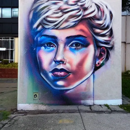 Image similar to a beautiful portrait in the style of spray painted street art