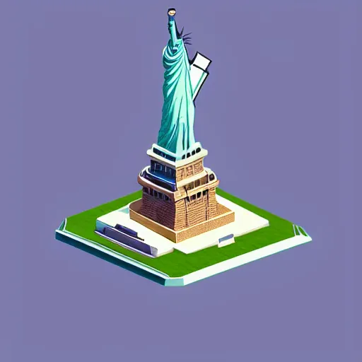 Image similar to an isometric globe with the statue of liberty the eiffel tower and other famous landmarks on it, 3 d render, 3 d model