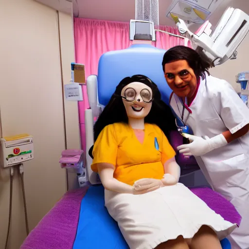 Image similar to photo of a happy patient and doctor or nurse in a hospital room made out of soft candy, candy hospital equipment, candy hospital room, candy treatments, oompa loompa virus, willy wonka pandemic