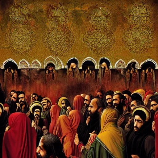 Image similar to every day is ashura, every place is karbala, painting by emanuele dascanio and robin eley