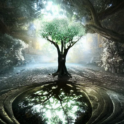 Prompt: full body pose, hyperrealistic photograph of the tree of life, dim volumetric lighting, 8 k, octane beautifully detailed render, extremely hyper detailed, intricate, epic composition, cinematic lighting, masterpiece, trending on artstation, very very detailed, stunning, hdr, smooth, sharp focus, high resolution, award, winning photo, dslr, 5 0 mm