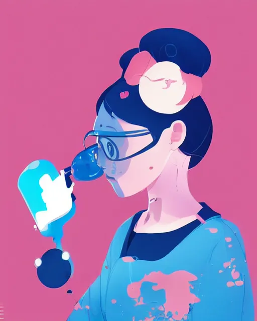 Image similar to a little girl is doing a science experiment. clean cel shaded vector art. minimalist illustration art by lois van baarle, artgerm, helen huang, petros afshar by makoto shinkai and ilya kuvshinov, rossdraws