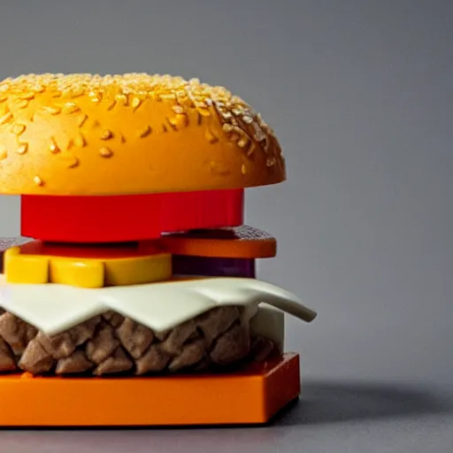 Prompt: a cheeseburger made from lego