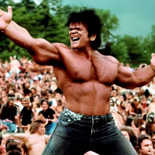 Image similar to hulk performing at woodstock