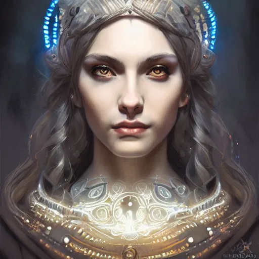 Prompt: Portrait of Hecate, goddess of magic, intricate, cinematic lighting, highly detailed, digital painting, artstation, concept art, smooth, sharp focus, illustration, art by Artgerm and Greg Rutkowski, Cgsociety