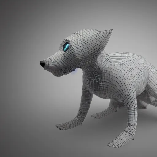 Image similar to robot that resembles a fox, 3 d render, post processing, cinmatic lightning