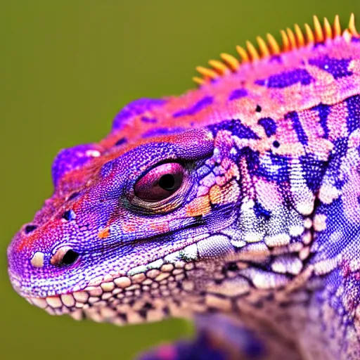 Prompt: Macro photo of a purple lizard detailed