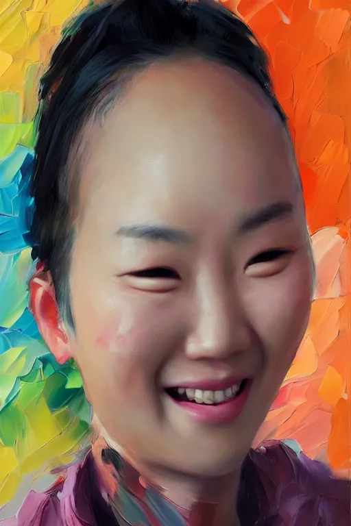 Prompt: palette knife oil painting portrait of jiahao jaja zhang is a podgy, ever - smiling follower. extreme detail, any racial background, artstation trending, artgerm, deviant art, octane, substance, art history 8 k