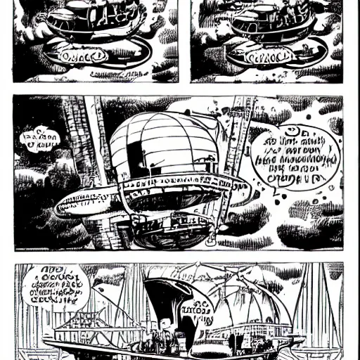 Image similar to steampunk flying air-ship by Dave Gibbons, Jack Kirby, Will Eisner