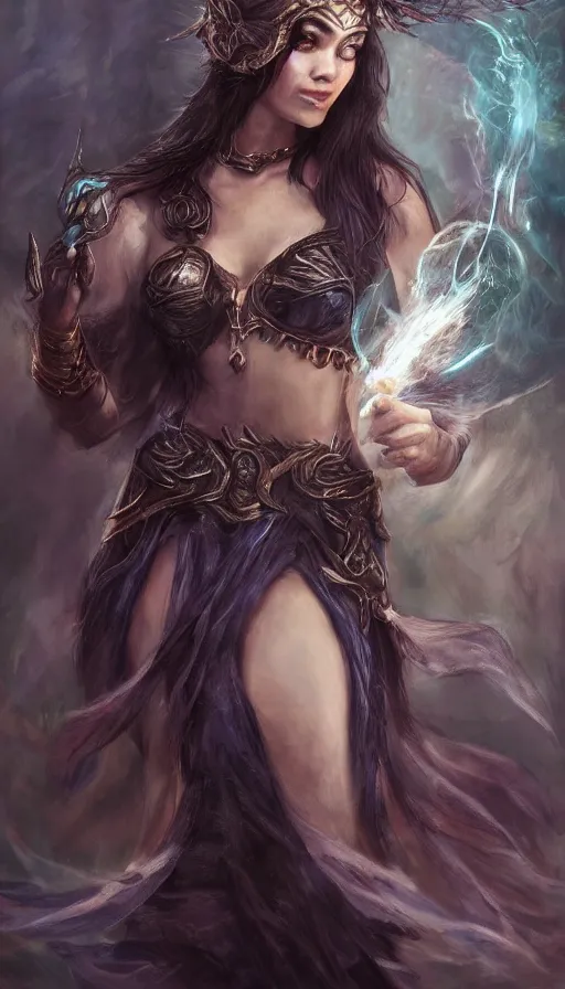 Prompt: Female sorceress by Livia Prima,fantasy,beautiful,pretty,masterpiece,stunning,high quality,full body,one subject,face,trending on reddit