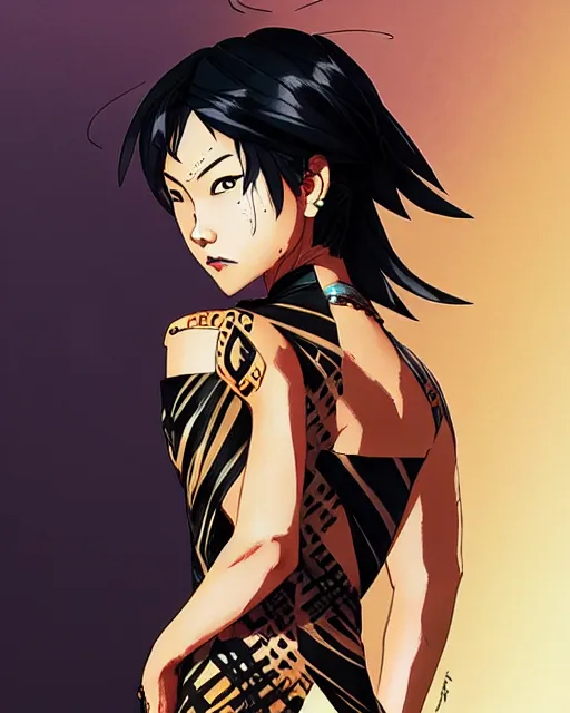 Prompt: cassandra cain in a tribal ripped dress, by artgerm, by studio muti, greg rutkowski makoto shinkai takashi takeuchi studio ghibli