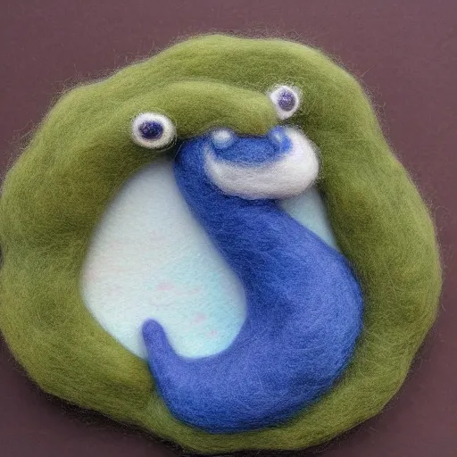 Prompt: a needle felted loch ness monster, needle felting art.