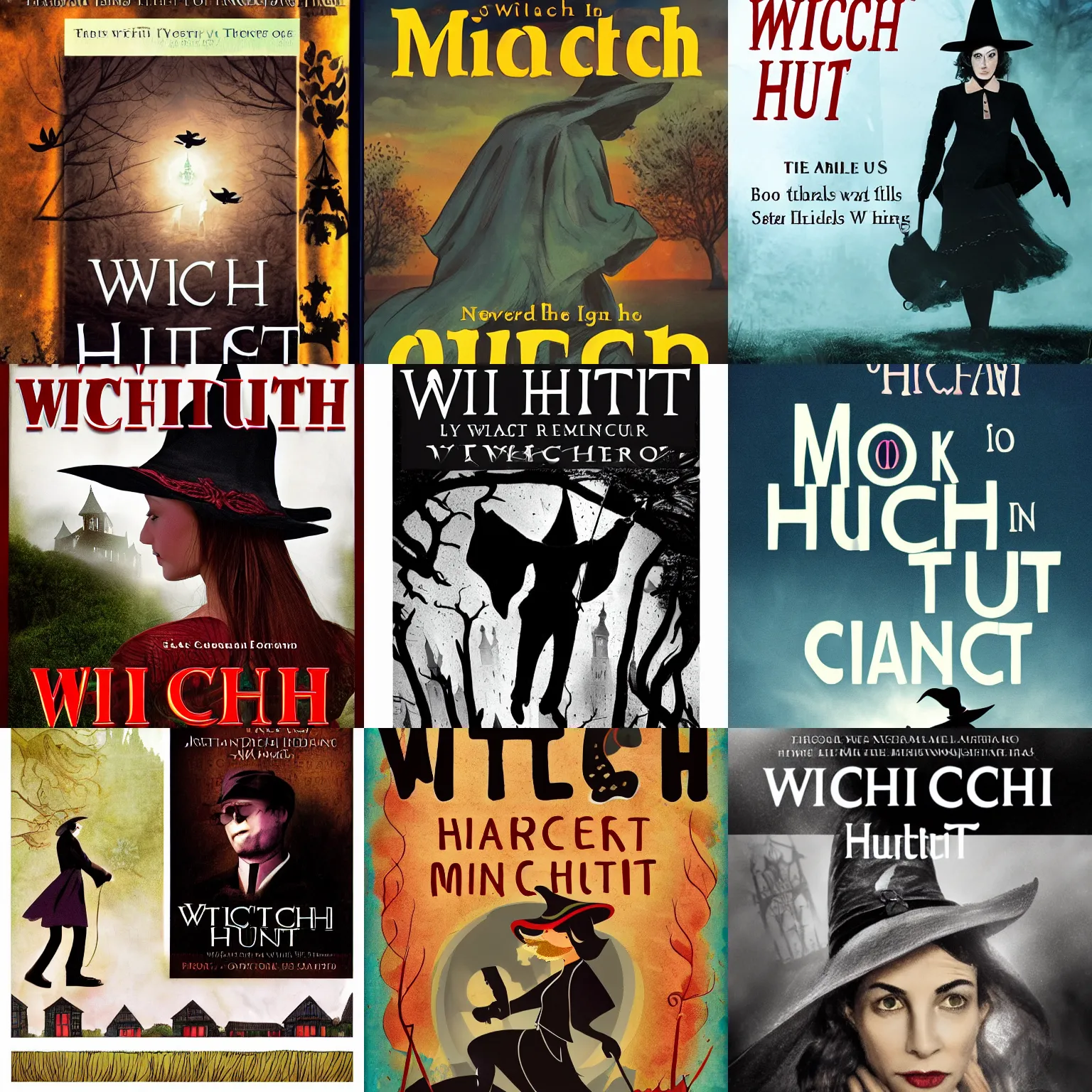 Prompt: book cover for the novel witch hunt, no frames