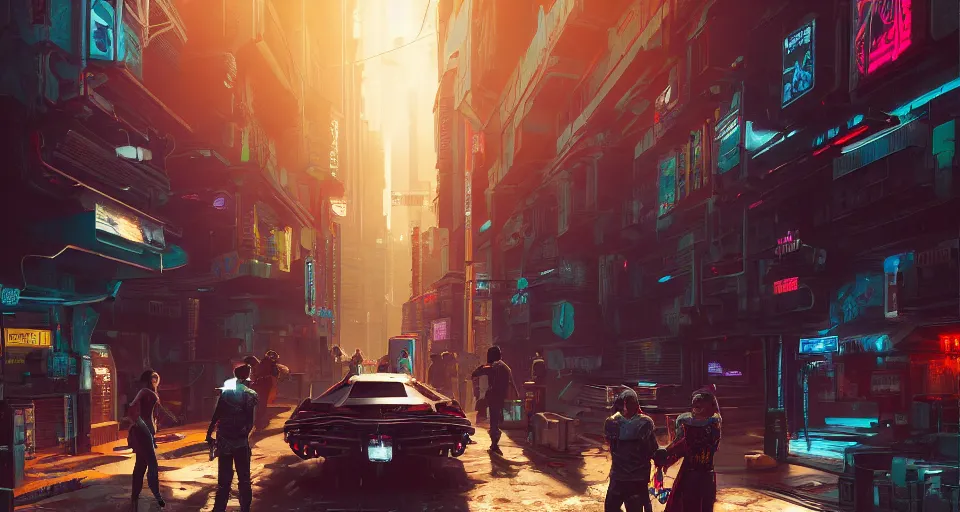 Prompt: a beautiful matte painting of cyberpunk 2 0 7 7 alleyway with people are working on cyber robotics, by alena aenami, dark night, hyper detailed, vibrant, landscape, 8 k hdr, digital, artstation, cg