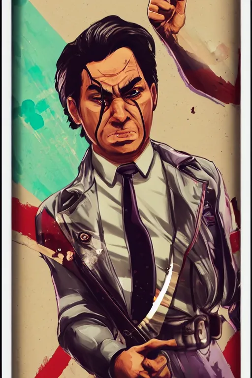 Image similar to angry ali khameney, with index finger, pointing index finger, delete duplicated content, hyperrealistic anatomy content, violet polsangi pop art, gta chinatown wars art style, extreme quality masterpiece, bioshock infinite art style, incrinate, 2 color, white frame, content balance proportion