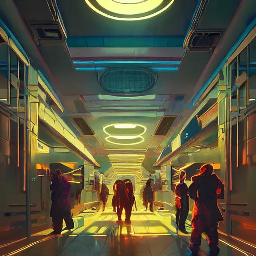 Prompt: a beautiful painting of a futuristic cyberpunk hospital room, atmospheric lighting, olumetric lighting, beautiful, rich deep colours masterpiece, golden hour, sharp focus, ultra detailed, concept art by Dan Mumford and marc simonetti Trending on artstation